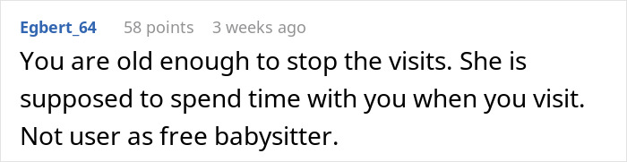 Comment mentioning a teen expected to babysit by absentee mom while she enjoys dates with fianc&eacute;&rsquo;s kids.