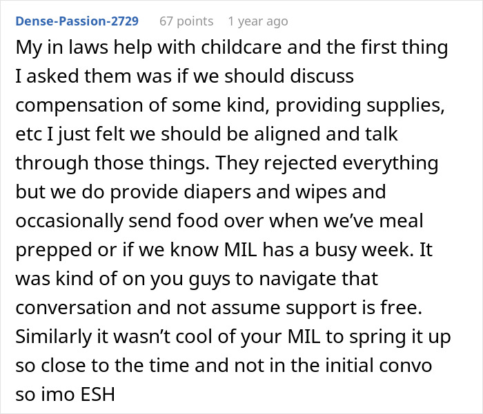 Discussion about refusing to pay MIL for babysitting toddler and navigating childcare compensation agreements.