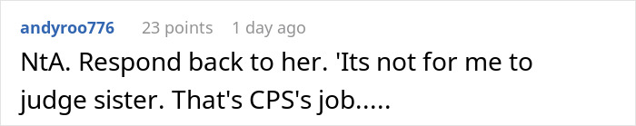 Screenshot of a social media comment discussing a woman leaving a friend’s party after her sister uses her as a babysitter. - 21