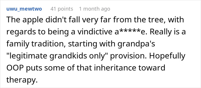 Reddit comment discussing family drama after DNA results reveal dad's golden child among his illegitimate son. Reddit comment discussing family drama after DNA results reveal dad's golden child among his illegitimate son.