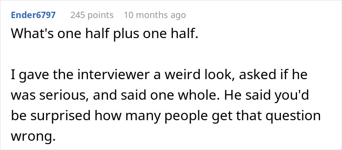 Screenshot of a Reddit comment discussing an upset recruiter judging work ethics based on a random Grand Canyon question. - 29