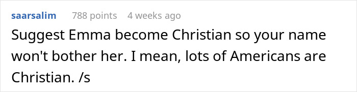 Comment on online forum discussing borderline racism involving Korean woman asked to change her name due to coworker's offense. Comment on online forum discussing borderline racism involving Korean woman asked to change her name due to coworker's offense.