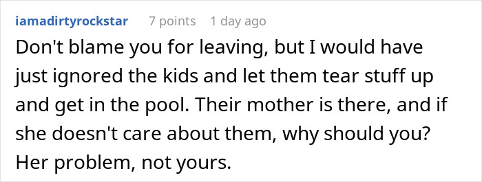 Comment about woman leaving friend's party after being used as babysitter by her sister, expressing support and advice. - 32