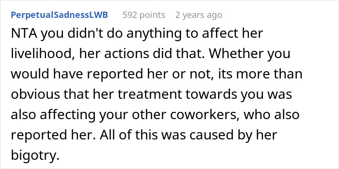 Screenshot of a Reddit comment discussing a woman switching up her friendly act after realizing a coworker is Muslim, highlighting blatant Islamophobia.