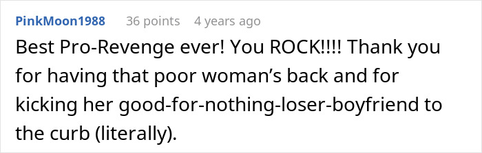 Screenshot of a Reddit comment praising a hotel employee for helping a guest confront a cheating gold digger boyfriend.