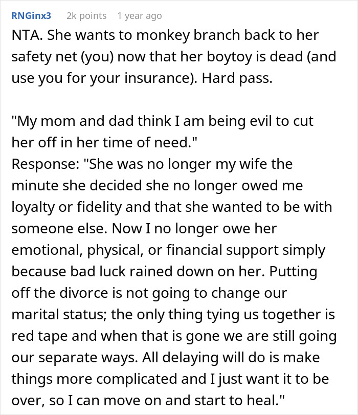 Wife leaves for affair partner, loses lover in crash, then asks ex to delay divorce despite betrayal and tragedy. - 17