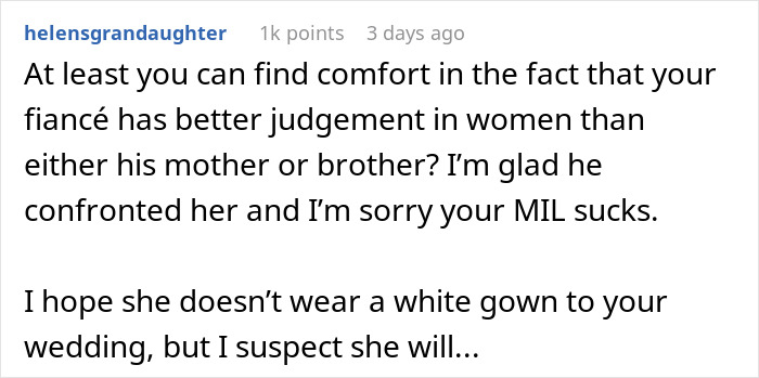 Comment about fianc&eacute;&rsquo;s better judgment than mother-in-law regarding a family heirloom worth only $30.