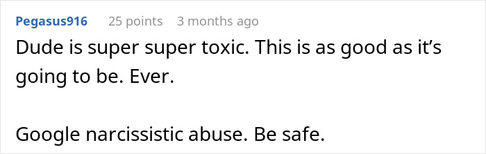 Comment about toxic boyfriend behavior and narcissistic abuse in an online discussion thread. - 27