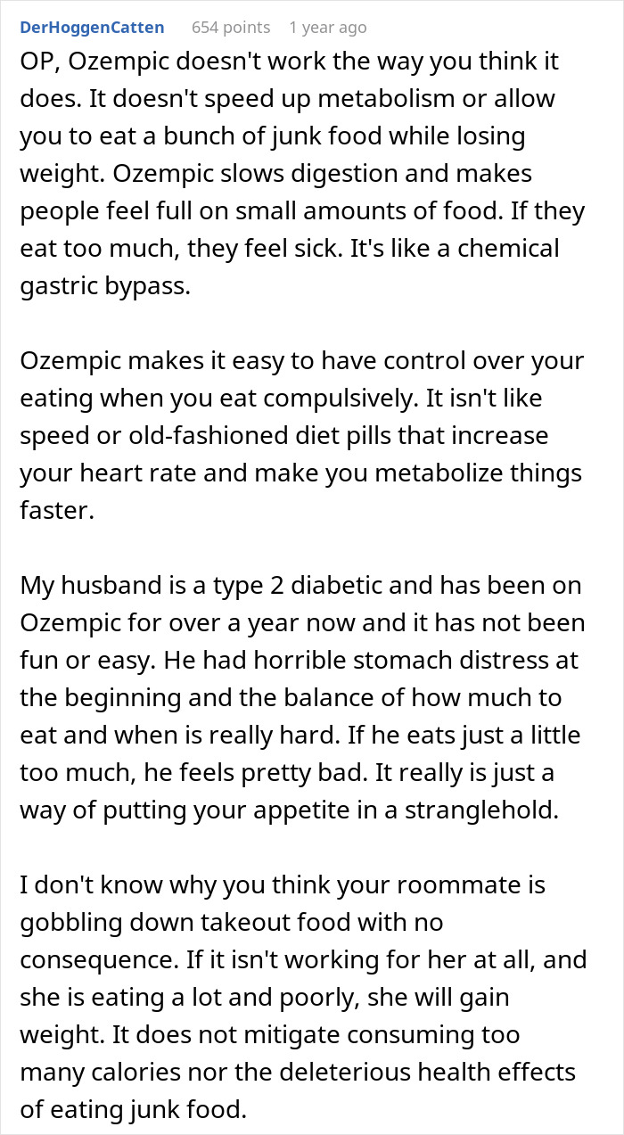 Reddit user explains how Ozempic impacts digestion, appetite control, and weight management for loved ones using the medication.