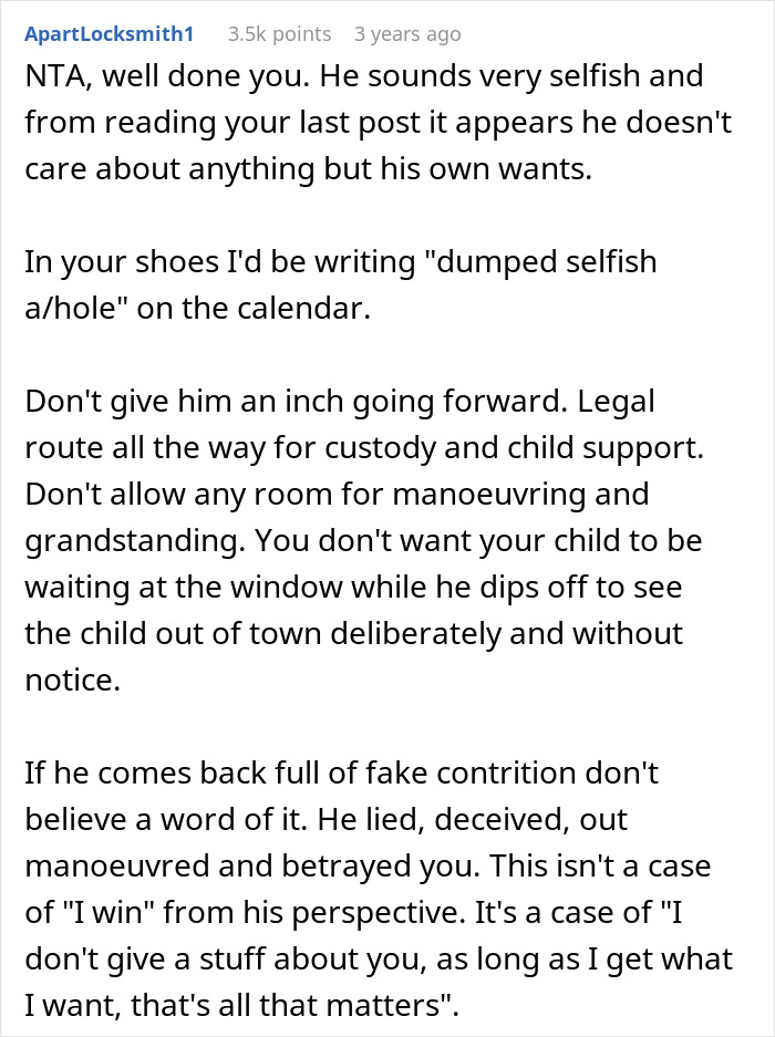Comment emphasizing a man’s selfishness for canceling his girlfriend’s plans to go on a cycle trip instead of spending time with his daughter. Comment emphasizing a man’s selfishness for canceling his girlfriend’s plans to go on a cycle trip instead of spending time with his daughter.