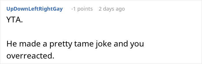 Comment on a forum post, user expressing opinion about a man calls his girlfriend sister joke being overreacted to.