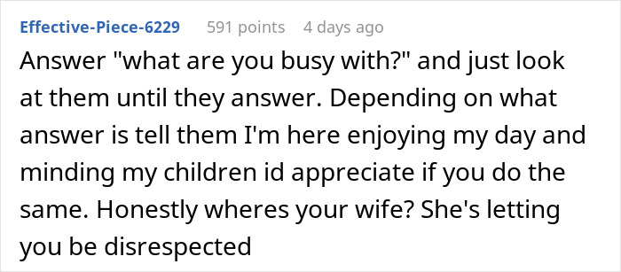 A woman lounges on the couch while a man runs after a child, showing tension in their family arrangement.