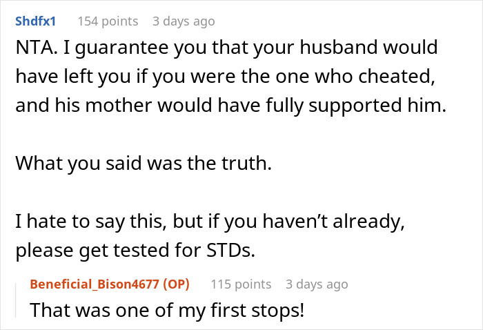 Screenshot of an online discussion where a user criticizes teaching cheating is okay and mentions support from MIL after a cheating accusation.