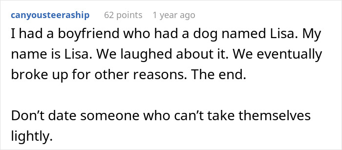 Screenshot of a Reddit comment about a woman upset over her partner refusing to rename their cat, highlighting relationship tension. - 22