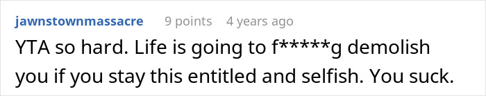 Screenshot of an online comment criticizing a teen refusing to be a live-in babysitter for parents. - 45