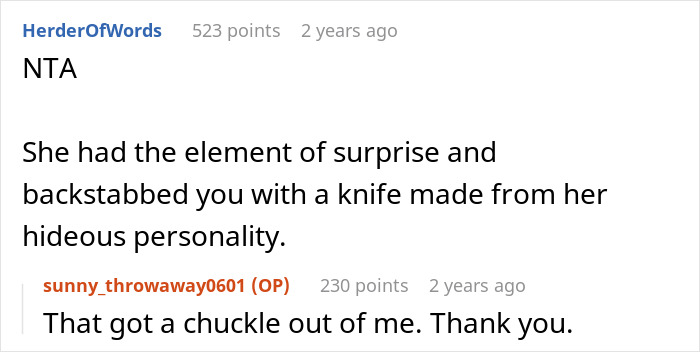 Screenshot of an online forum post discussing a woman&rsquo;s petty conflict with a guy and her surprising relationship outcome.