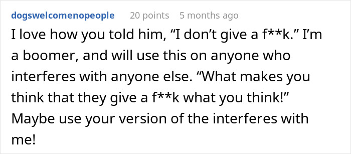 Comment thread showing a boomer’s strong reaction to a stranger’s pants and their unexpected response online. - 31