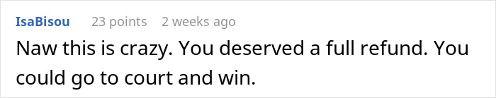 Comment text on a white background discussing a bride finding out her caterers got the wedding date wrong just one hour before the ceremony.