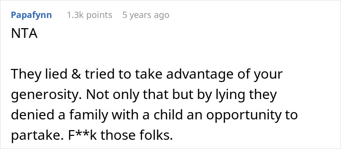 Screenshot of a Reddit comment criticizing a tour company bombarded with bad reviews after turning away a childfree couple. - 45