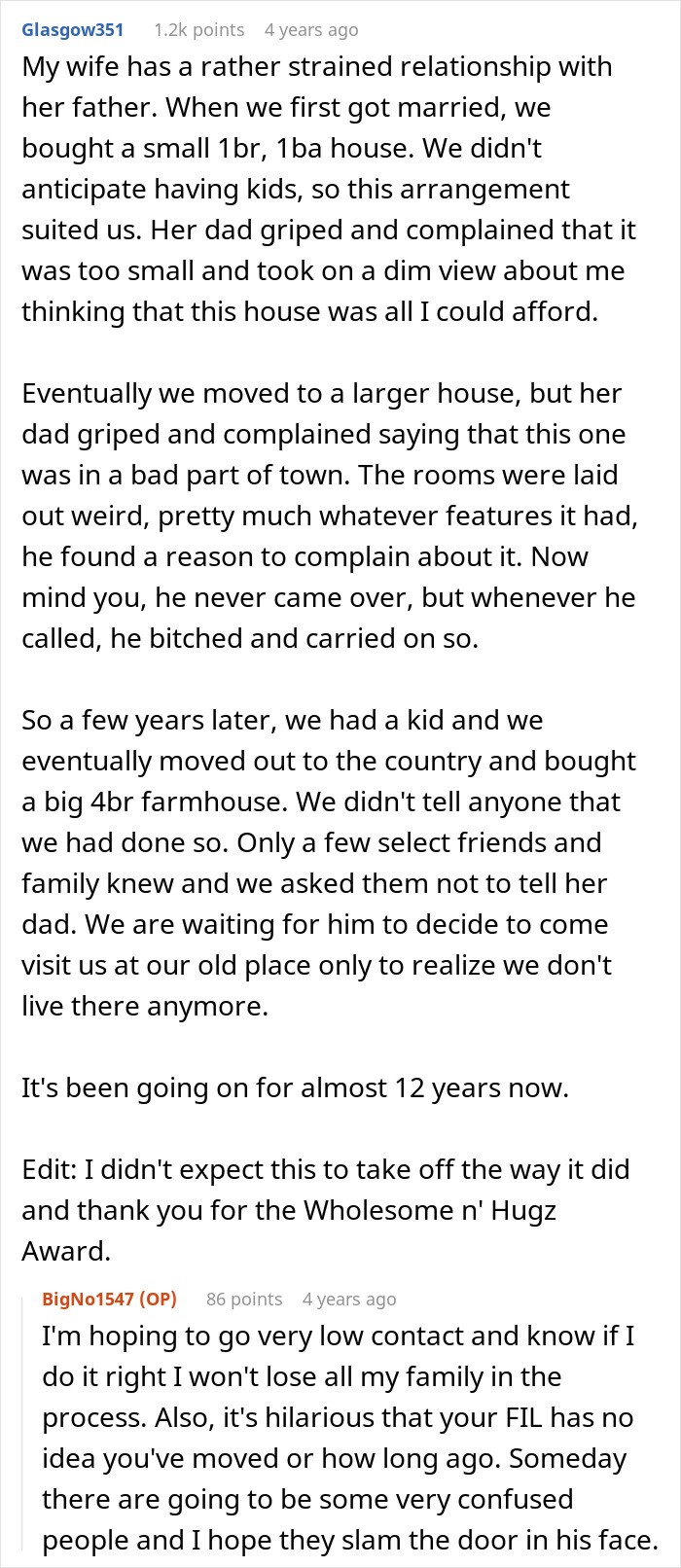 Text conversation screenshot showing a woman who doesn't share important news with dad after strained relationship and multiple moves.