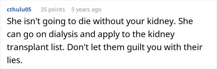 Screenshot of a Reddit comment discussing dialysis and kidney transplant in a conversation about an estranged mom reaching out to her son. - 29