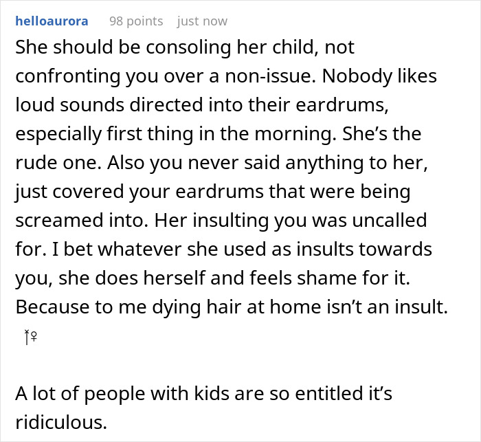 Comment discussing rude behavior of a mom with a loud child early in the morning at TSA checkpoint. - 29