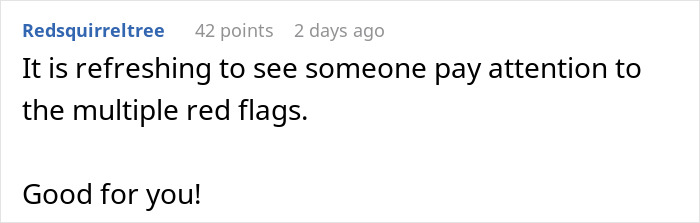 Reddit comment praising someone for noticing multiple red flags during a date situation. Reddit comment praising someone for noticing multiple red flags during a date situation.