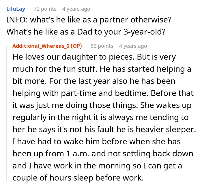 Screenshot of a Reddit conversation discussing a man prioritizing a cycle trip over watching his daughter. Screenshot of a Reddit conversation discussing a man prioritizing a cycle trip over watching his daughter.