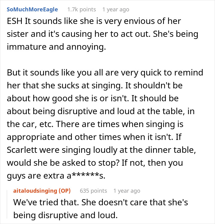 Online discussion about stepmom banning teen from family dinners for singing and being disruptive at the table and in the car Online discussion about stepmom banning teen from family dinners for singing and being disruptive at the table and in the car