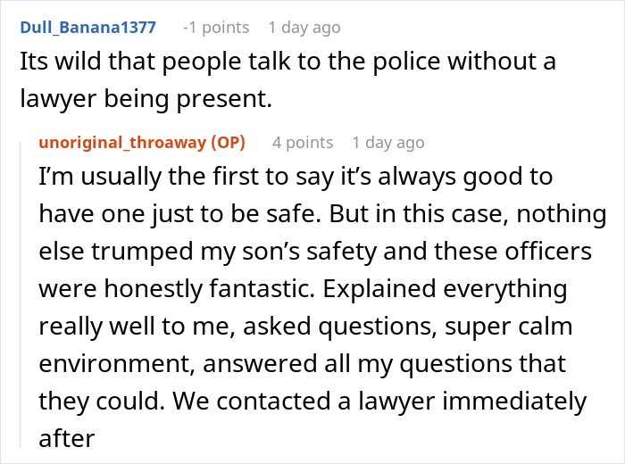 Online discussion showing a disagreement between co-parents, highlighting misunderstanding and CPS involvement concerns.