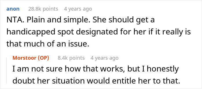 Online discussion about disabled woman claiming neighbor&rsquo;s driveway, debating if a designated handicapped spot is justified.