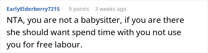 Reddit comment stating a teen is not a babysitter and criticizing an absentee mom expecting free labor.