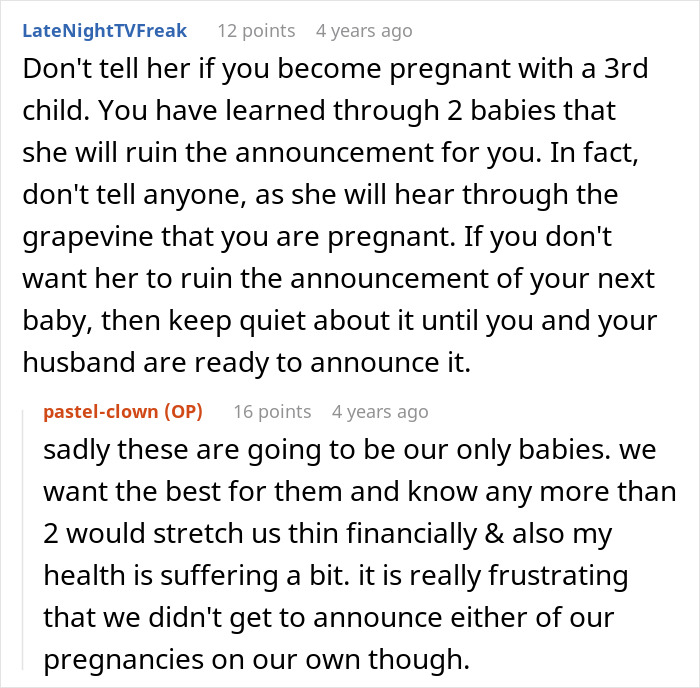 Reddit conversation showing woman seeking advice after CPS threats from mother-in-law, discussing pregnancy announcement issues. Reddit conversation showing woman seeking advice after CPS threats from mother-in-law, discussing pregnancy announcement issues.