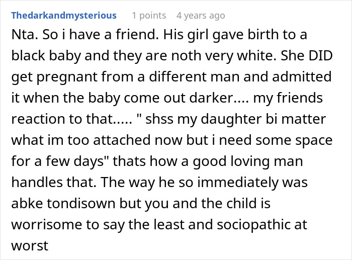 Comment discussing a lady accused of cheating due to her daughter's dark skin and husband begging forgiveness after DNA test. - 56