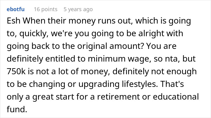 Comment discussing friend upset lottery winner doesn’t pay more and deciding to stop babysitting after winning money. - 37