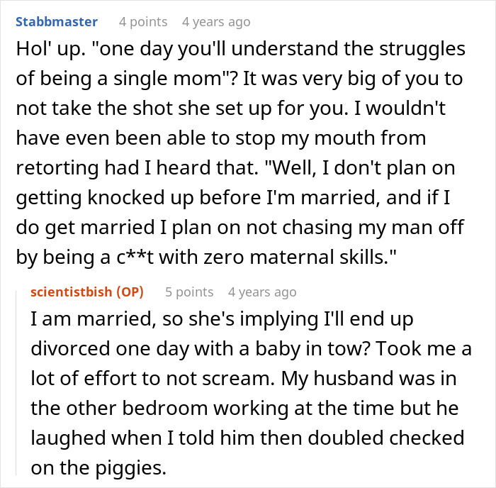 Screenshot of an online discussion where a neighbor refuses to babysit an undisciplined kid, sparking a mom's angry reaction.