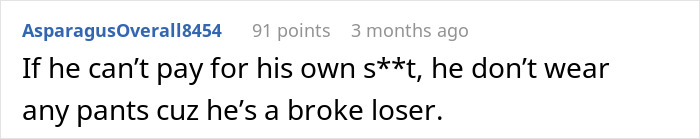 Screenshot of a social media comment about a boyfriend asking for payment and getting mad when refused in front of friends. - 20