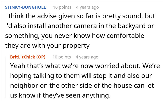 Screenshot of an online discussion about parents treating neighbor&rsquo;s driveway like their own backyard causing homeowner frustration.