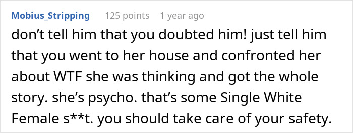 Screenshot of an online comment warning about safety after a bestie forcefully kissed a husband, hinting at a possible affair.