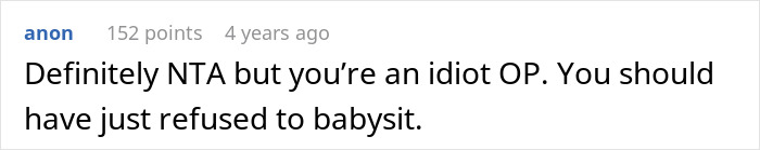 Text comment on a forum post discussing a woman missing a flight while babysitting her niece and facing refusal for compensation from parents. - 14
