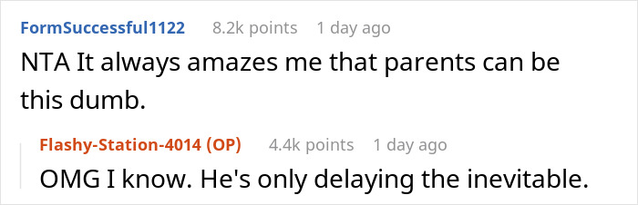 Screenshot of a Reddit conversation about a dad wanting his daughter to accept her stepmom and family issues blamed on him. - 15