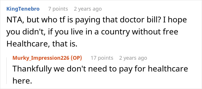 Screenshot of an online discussion mentioning family blacklisted local babysitters and healthcare payment concerns.