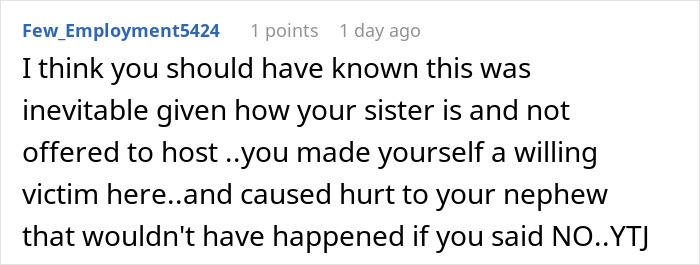 Screenshot of a Reddit comment discussing a woman upset after her brother cut her son's party short over a broken sentimental toy.
