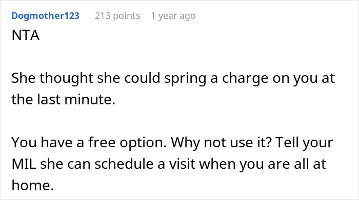 Screenshot of an online comment discussing refusing to pay MIL for babysitting a toddler and related family dynamics.