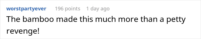 Comment text on a white background discussing bamboo as revenge in a story about a domestic violence victim escaping.