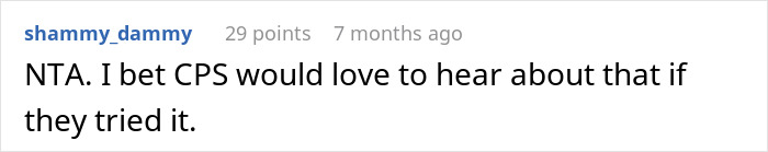 Screenshot of an online comment discussing a teen refusing to babysit step-siblings and parents having a meltdown.