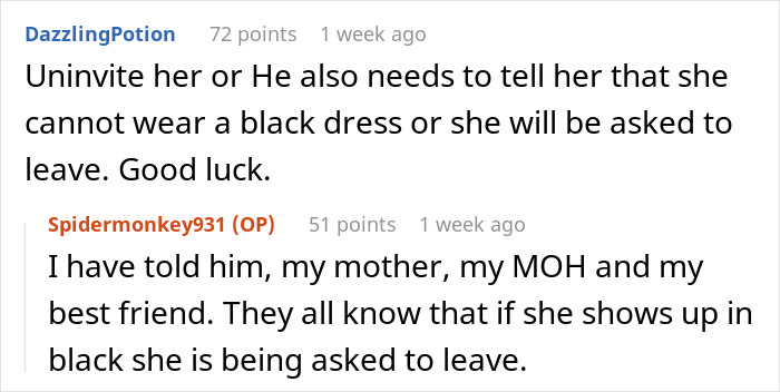 Conversation about fiancé’s female friend demanding matching dress and best man role, bride ready to cut ties over black dress issue. - 15
