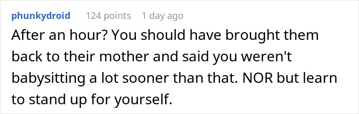 Comment criticizing sister for using her as babysitter and urging to stand up for herself at friend's party. - 15