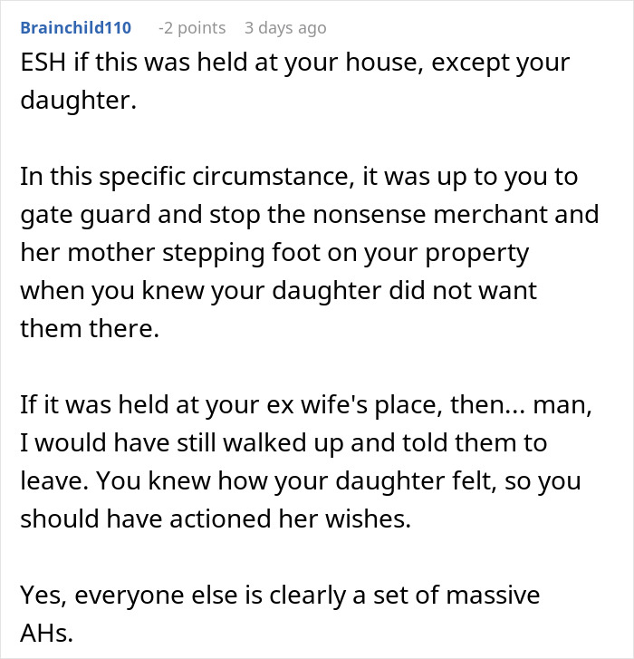 Screenshot of a user comment discussing a mom inviting an unwanted guest to her daughter’s party and the resulting conflict. Screenshot of a user comment discussing a mom inviting an unwanted guest to her daughter’s party and the resulting conflict.