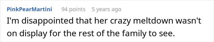 Screenshot of a social media comment expressing disappointment over a MIL&rsquo;s meltdown at a gender reveal event.